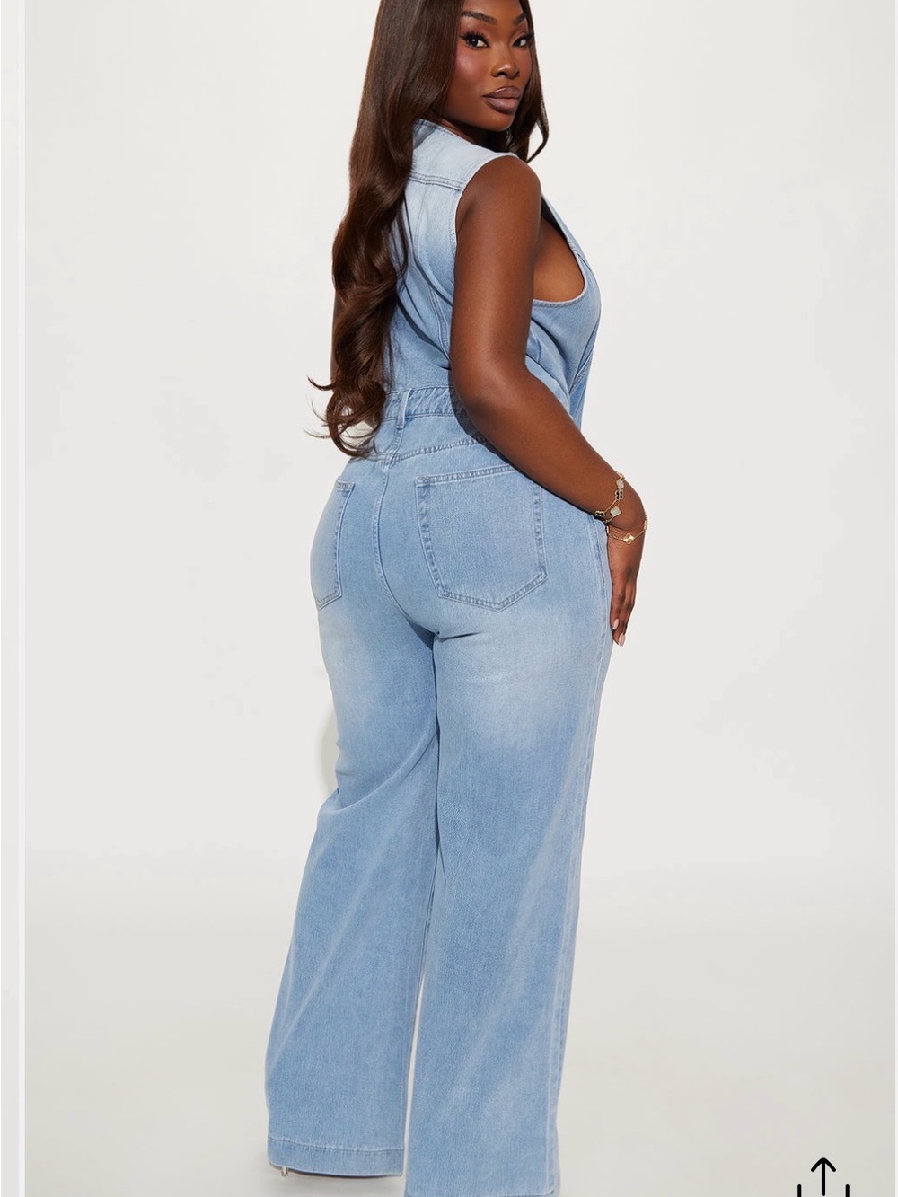 NWT Fashion Nova Jessica Light Wash Denim Sleeveless Button-Front Jumpsuit Large - Picture 4 of 9